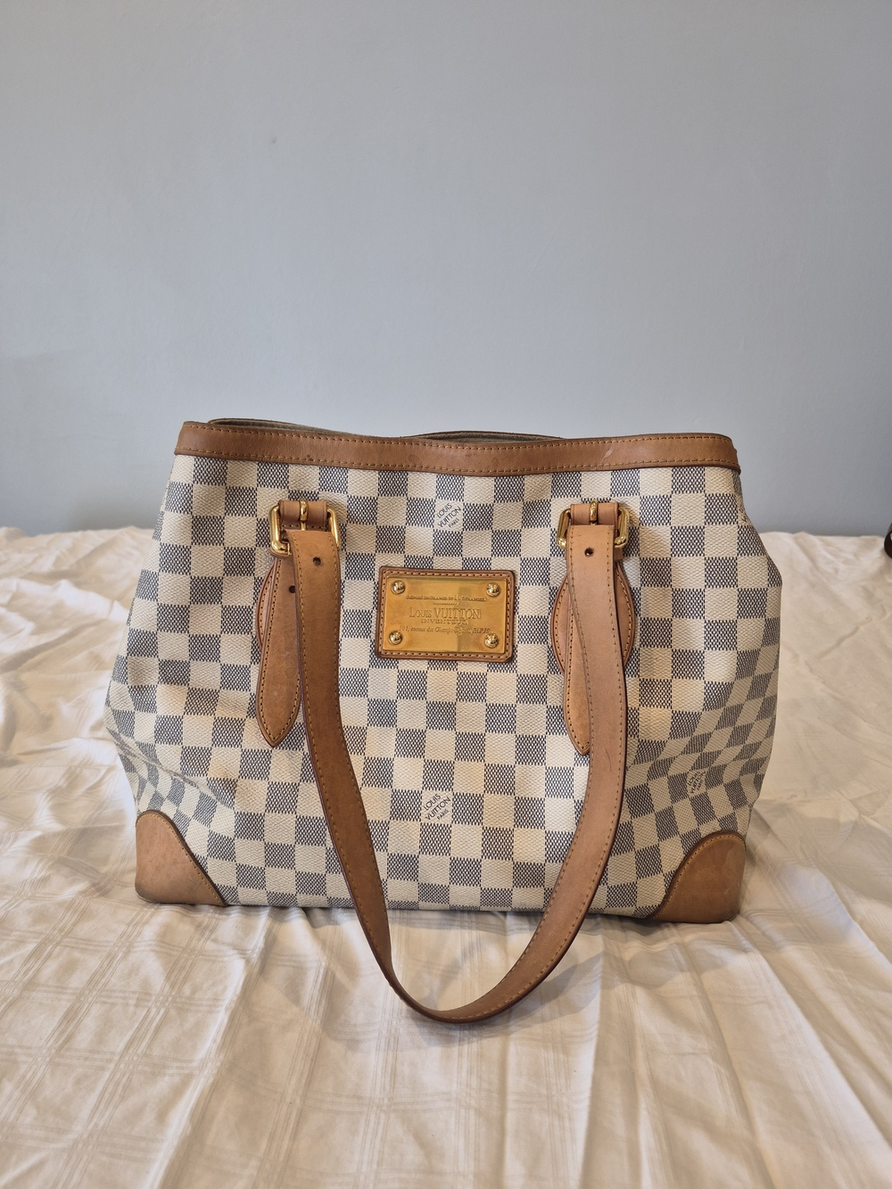 Louis Vuitton Damier Azur Canvas Tote in White and Tan